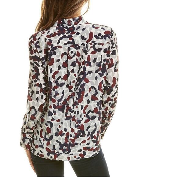 Lafayette 148 New York Size M Scottie Silk Printed Button Down Blouse Shirt - Picture 2 of 11